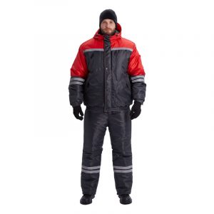 Костюм утепленный "Снег-Север", куртка с п/к, темно-серый/красный 